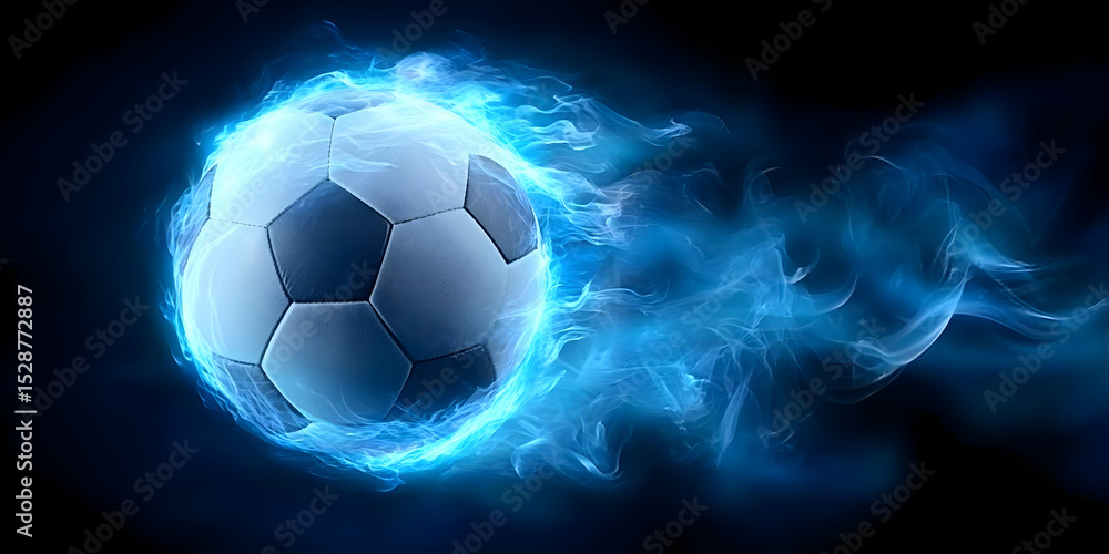 Naklejka premium A dynamic image of a soccer ball with a blue energy aura, showcasing motion and excitement in sports.