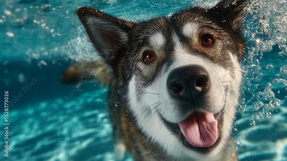 Obraz premium Happy dog swimming in a pool
