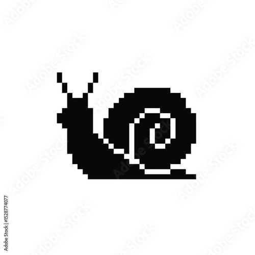 Pixel art snail black and white design