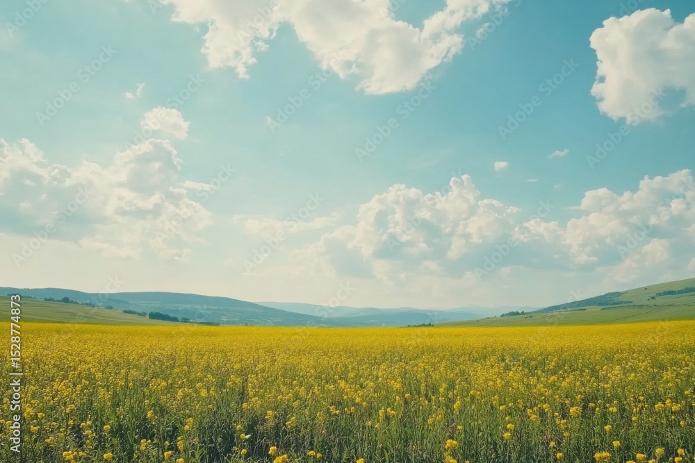 Obraz premium Hyper lapse of a vibrant summer landscape with blooming flowers and dramatic clouds in the countryside, Hyper lapse view of the summer landscape in the countryside Panning from left to right