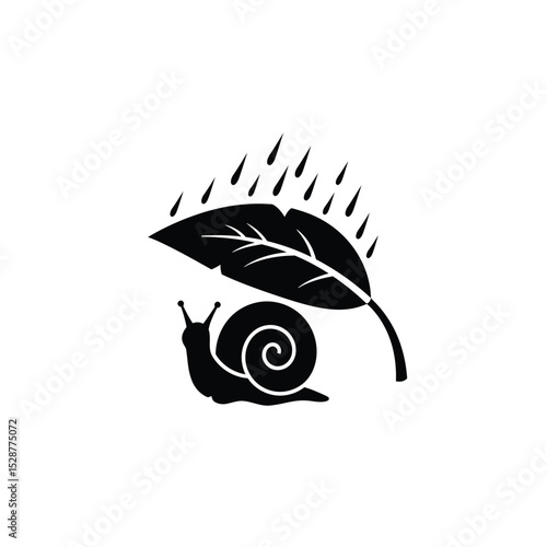 Snail and Leaf Shelter: A cute snail finds shelter under a large leaf as rain falls, creating a simple yet charming scene that evokes a sense of peaceful resilience in nature.