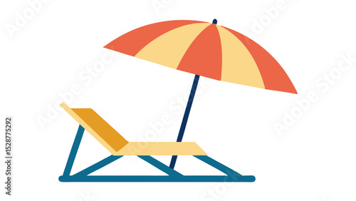Colorful Beach Relaxation Scene with Umbrella and Lounge Chair