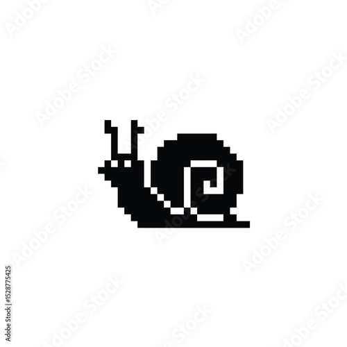 Pixel art snail black and white design