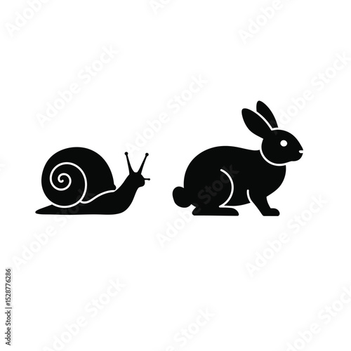 Snail and rabbit silhouettes simple icons
