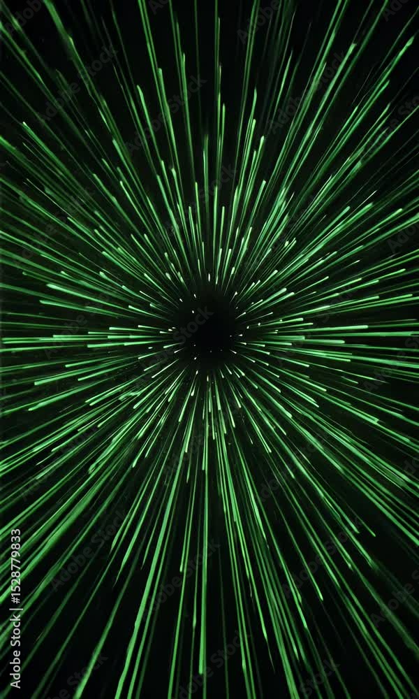 Abstract Background of Green Lines Radiating From Center On Black Abstract Background of Green Lines Radiating From Center On Black