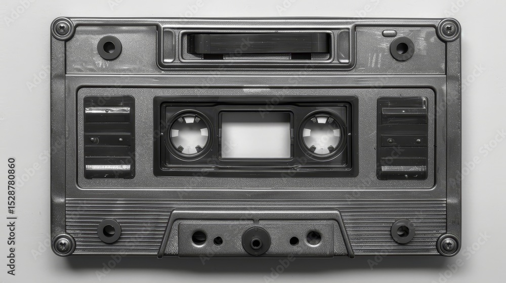 Fototapeta premium Vintage audio cassette tape in black and white a nostalgic tribute to 70s and 80s music culture