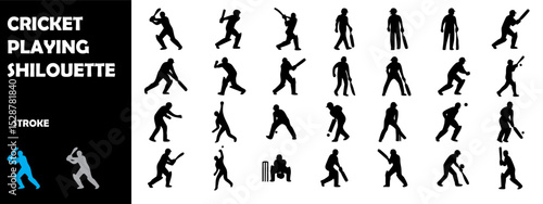 Cricket Playing Silhouette Vector Set – Sports Player Poses and Action Scenes