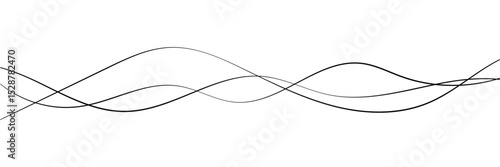 Curved black long lines on white, Wavy line horizontal divider outline minimalist background. Abstract black lines wave curve motion on white background in eps 10.