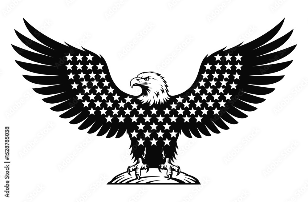 Fototapeta premium USA Flag and Bald Eagle Vector – 4th of July T-Shirt Design Element