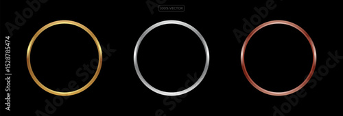 set of Gold, silver and bronze frames. frames isolated on black background. 3d realistic empty template vector illustration