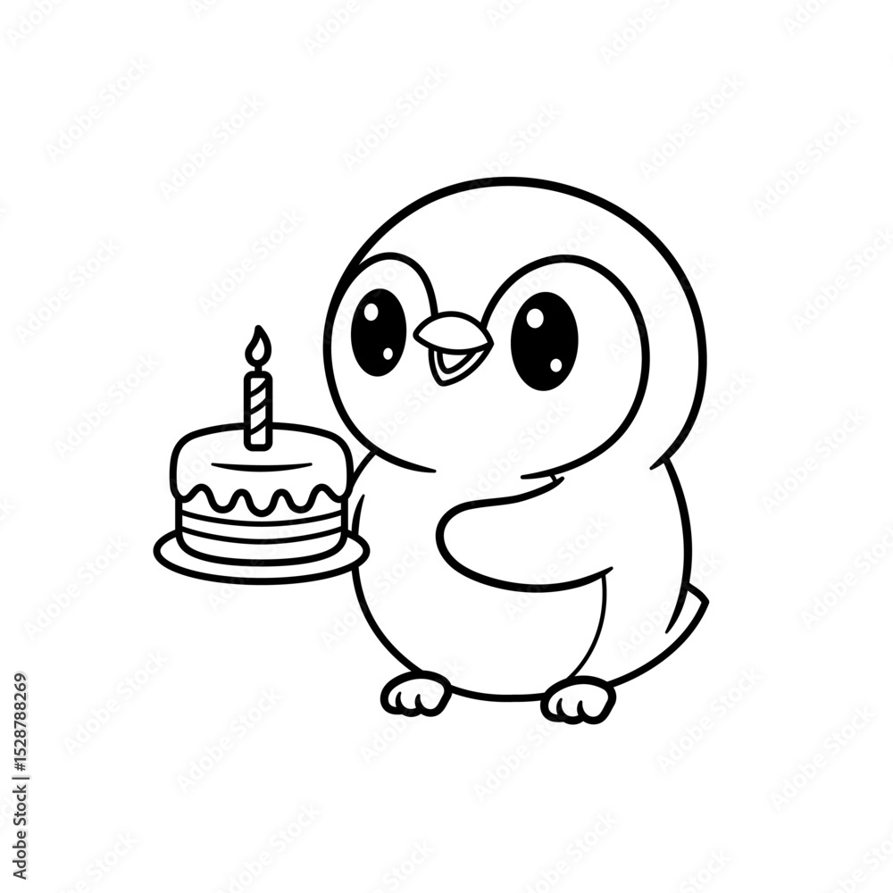 Obraz premium penguin carrying birthday cake coloring book