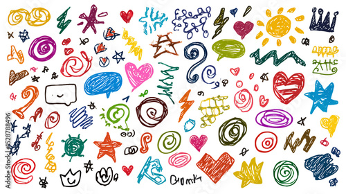 Colorful Abstract Hand-Drawn Shapes on Transparent Background, PNG