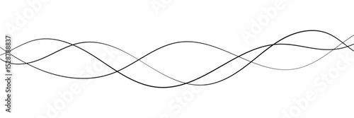 Abstract Wavy Line. Wavy line horizontal divider outline minimalist art. Thin line wavy abstract vector. Curve wave seamless pattern. Line art striped graphic template. On white background in eps 10.