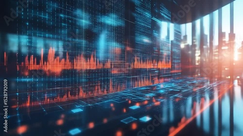 Abstract Data Visualization: Glowing Lines and Cityscape Background Video