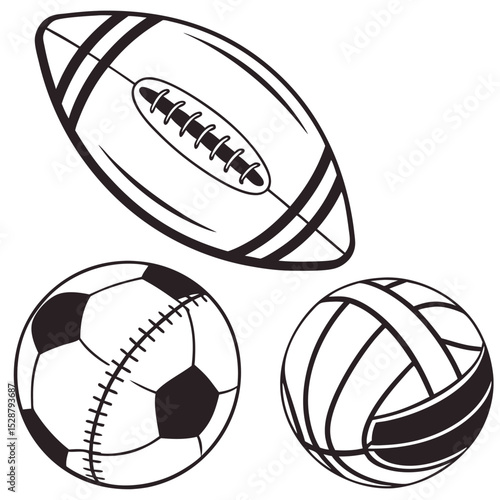 American Football and Rugby Ball Vector Illustration
