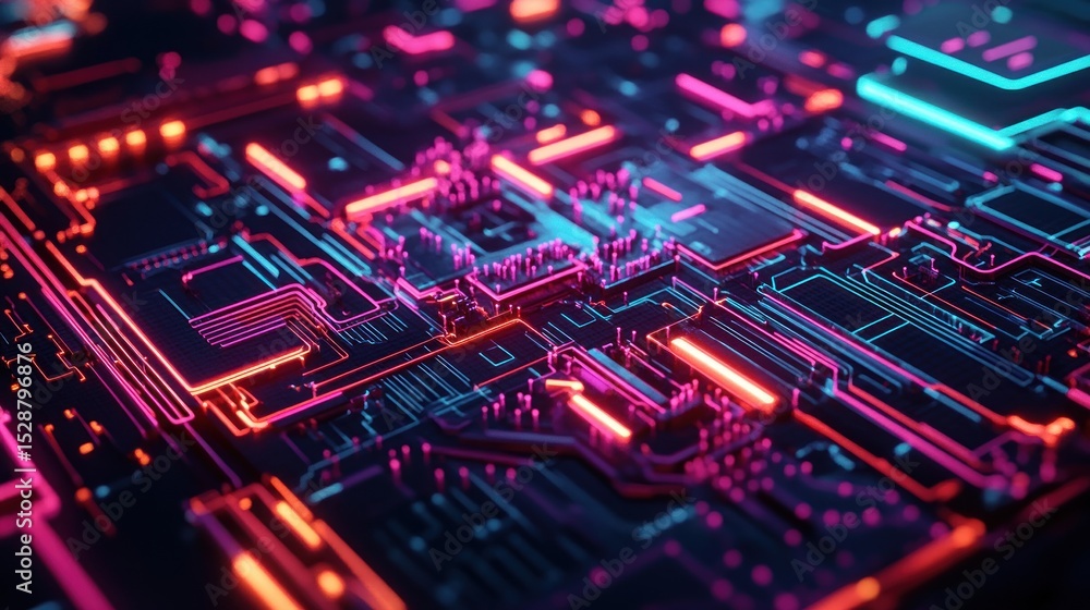Abstract circuit board, glowing neon lines Abstract circuit board, glowing neon lines