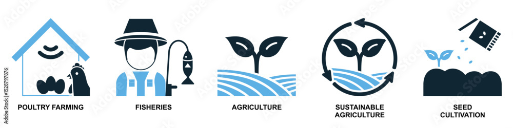 Set agriculture farming icon vector for various aspects of cultivation, livestock, and rural life. Ideal for agricultural businesses, food production, and sustainable development themes. Set agriculture farming icon vector for various aspects of cultivation, livestock, and rural life. Ideal for agricultural businesses, food production, and sustainable development themes.