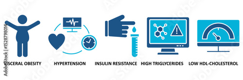 Symptoms of Metabolic Syndrome banner web icon vector illustration concept with an icon of Hypertension, Insulin Resistance, High Triglycerides, Low HDL-Cholesterol, Visceral Obesity