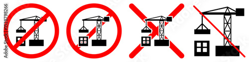 No construction sign vector for prohibiting building activity or indicating no ongoing work. Ideal for safety warnings, restricted zones, or temporary closures on sites.