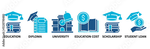 Scholarship banner web icon vector illustration concept with icon of education, diploma, university, education cost, scholarship, loan student