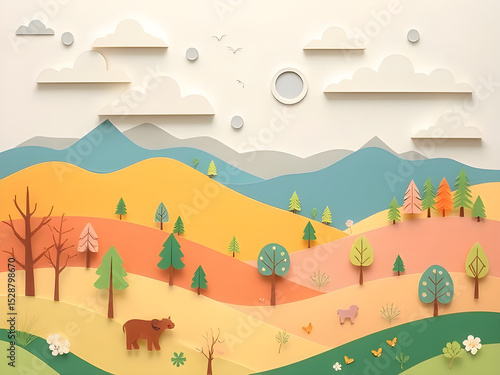 Paper illustration on the hill