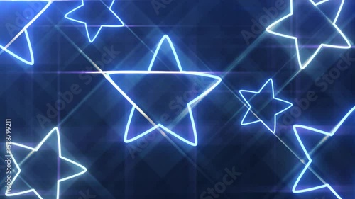 Abstract glowing neon star shapes, Shining bright beautifully glowing on a black background.