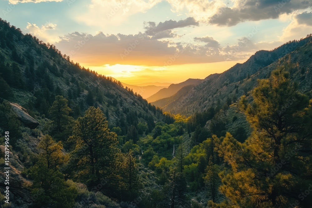 Fototapeta premium Cinematic tilt up showcasing the stunning rocky mountains of Utah at sunset, Cinematic tilt up on beautiful Utah rocky mountain canyon at sunrise