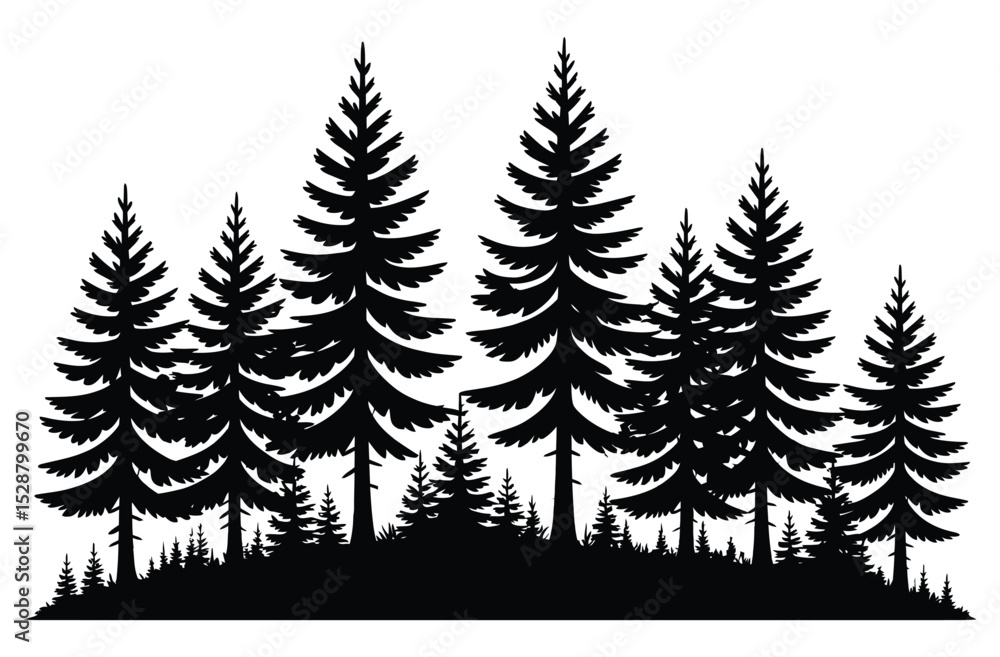 Fototapeta premium Pine Tree Forest Silhouette Black Evergreen Woods Vector Illustration