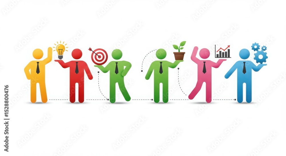 Colorful business team icons sharing creative ideas and technology for successful teamwork Colorful business team icons sharing creative ideas and technology for successful teamwork