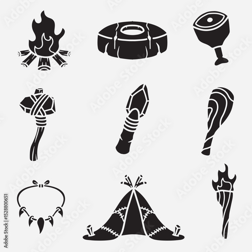 set of stone age primitive good for icon, symbol, logo, element design, silhouette design, etc