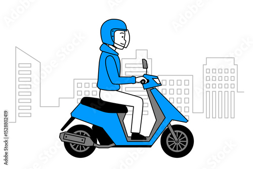 街中を原付バイクで走る若い男性