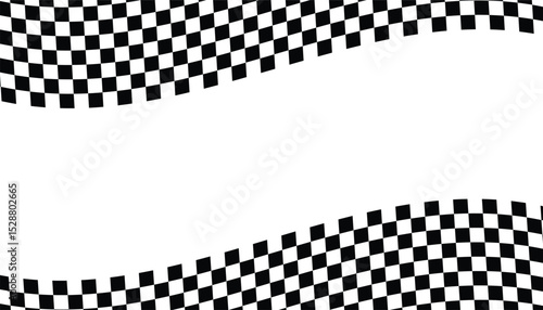 Black and white checkered abstract background. wave racing background. warped square pattern. racing flag. vector illustration