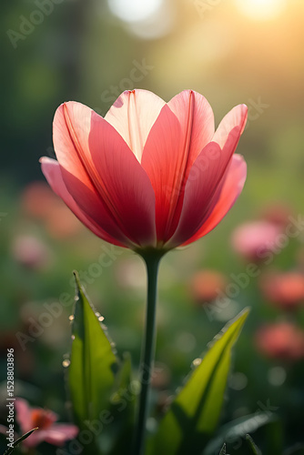 Highly detailed magical flower close-up in a fairytale garden with natural light effects, realistic depth, soft bokeh background