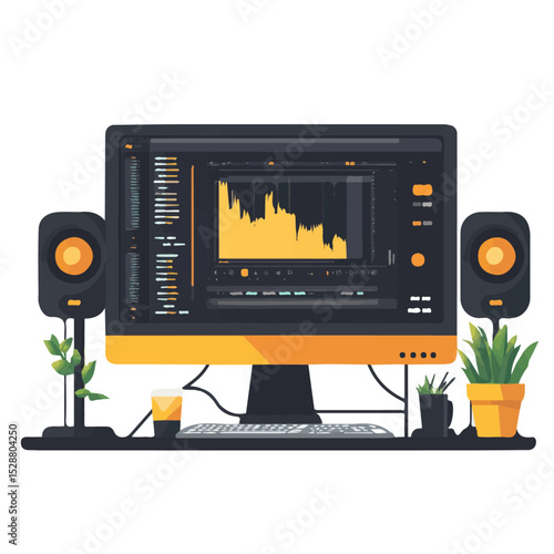 Studio Monitor 2D flat vector illustration, isolated on a white background.