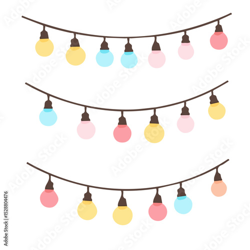 String Lights vector 2D flat illustration, isolated on a white background.