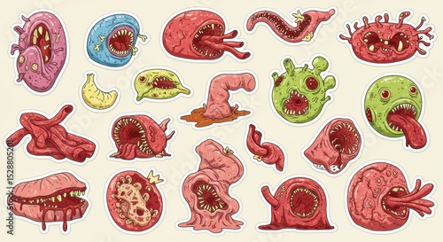 Gross Cartoon Monster and Mutant Creature Sticker Set