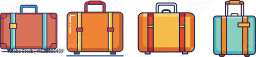 Stylish Luggage Flat Illustration Travel, Vacation and Airport Suitcase Concept