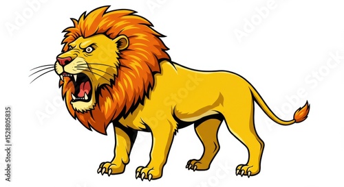 Roaring Cartoon Lion Illustration on White