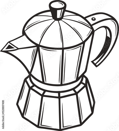 Minimalist Teapot Line Art – Black and White Bold Ink Sketch in Woodcut Style

