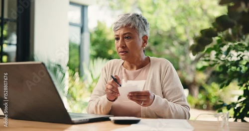 Wallpaper Mural Senior woman, laptop and stress at house of budget receipt, financial crisis and payment mistake. Elderly person, frustrated or online with document of mortgage bills, expenses invoice and bankruptcy Torontodigital.ca