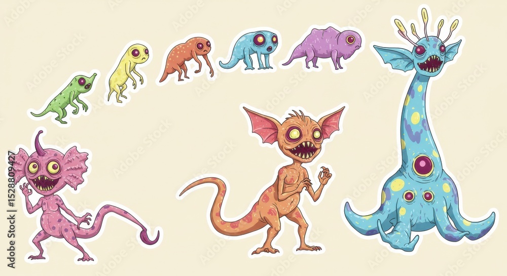 Naklejka premium Cute and Quirky Cartoon Alien Monsters Collection