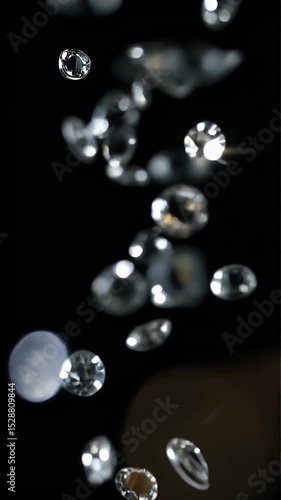 Falling Diamonds Gems on Black Background Jewelry Expensive Precious