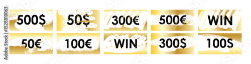 Winning scratch card with silver coin reveal and prize marker in grunge texture. Flat vector illustration isolated on white background.