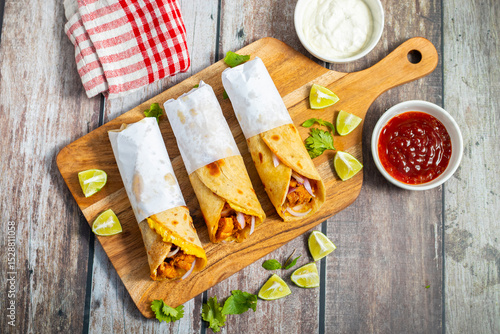 Egg chicken roll is a popular street food made with a flaky paratha, spiced chicken, egg layer, onions, and sauces, wrapped and served hot.
