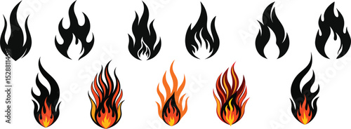 Collection of Fire Flame Vector Designs in Black and Orange Colors