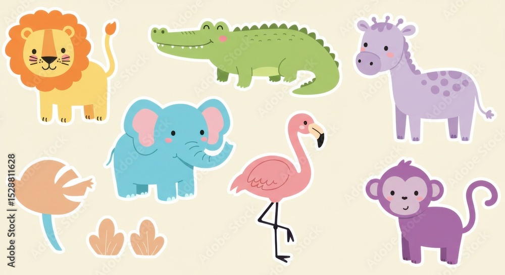 Cute Cartoon Safari Animals Sticker Collection Cute Cartoon Safari Animals Sticker Collection