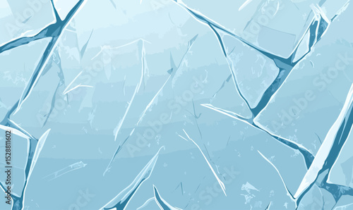 Close up fractured ice surface with visible cracks and scratches in cool light blue tones winter frozen texture background vector illustration in flat minimalist style