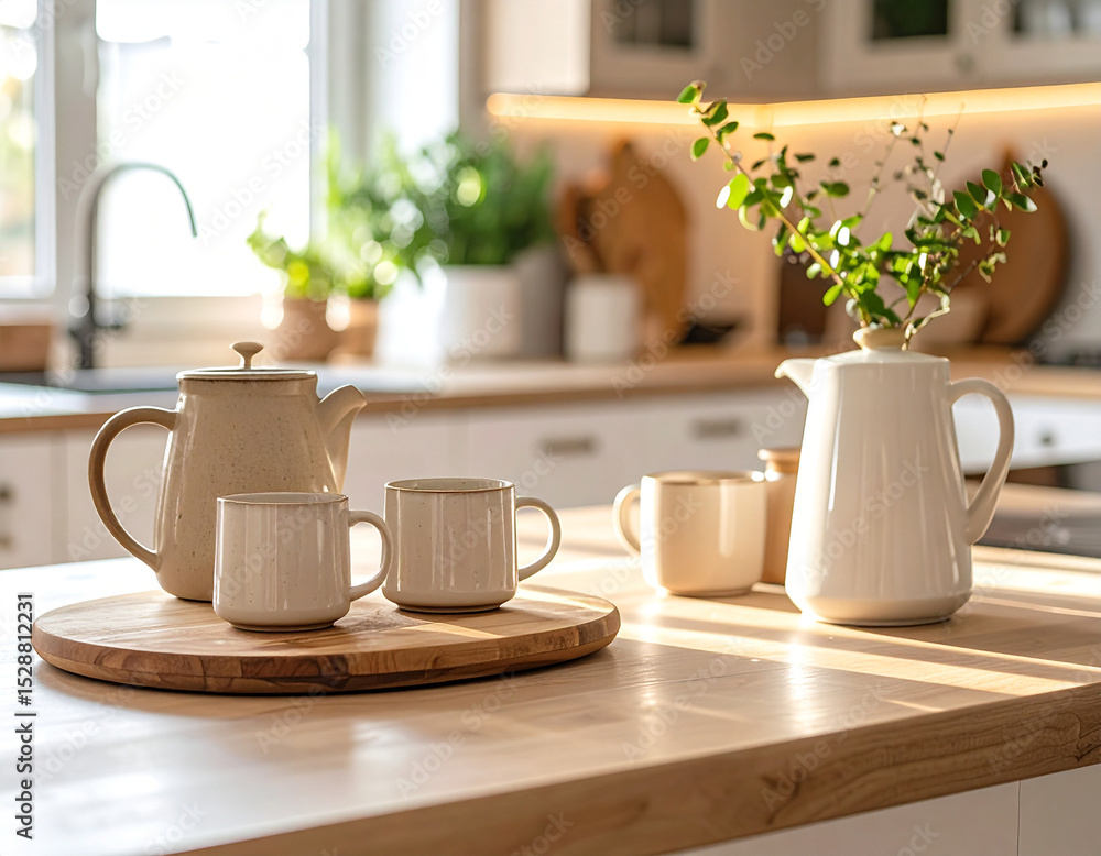 Obraz premium Cozy Kitchen Countertop Close-Up with Neutral Decor