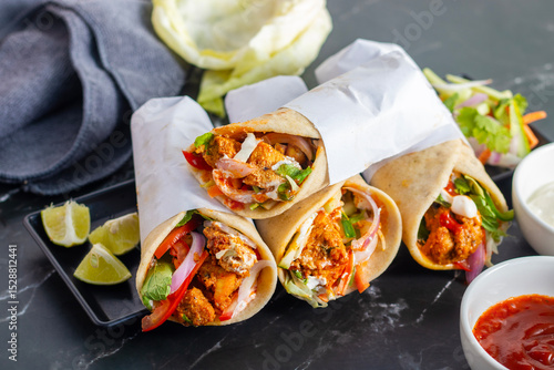 Chicken shawarma roll is a Middle Eastern wrap made with spiced grilled chicken, garlic sauce, pickled veggies, and flatbread, served warm and flavorful.
