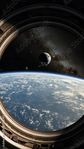 Realistic Space View from Spacecraft Window